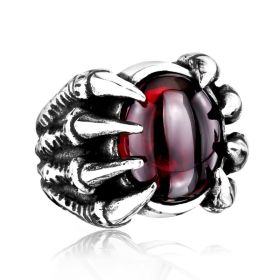 Men's Vintage Personality Titanium Steel Inlaid Zircon Ring (Option: Ruby 7)