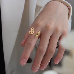 Personality Fashion Normcore Style Hollow Butterfly Ring (Option: Gold-Adjustable Opening)