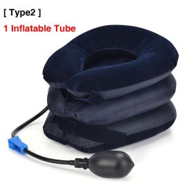 Inflatable Neck Tractor Relaxation Pillow Travel Soft Cervical Vertebra Traction Neck Relief Posture Correction Stretching Brace (Color: dark blue type2)