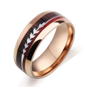 Stainless Steel Wood Grain Arrow Inlaid Ring (Option: Rose Gold-Size13)